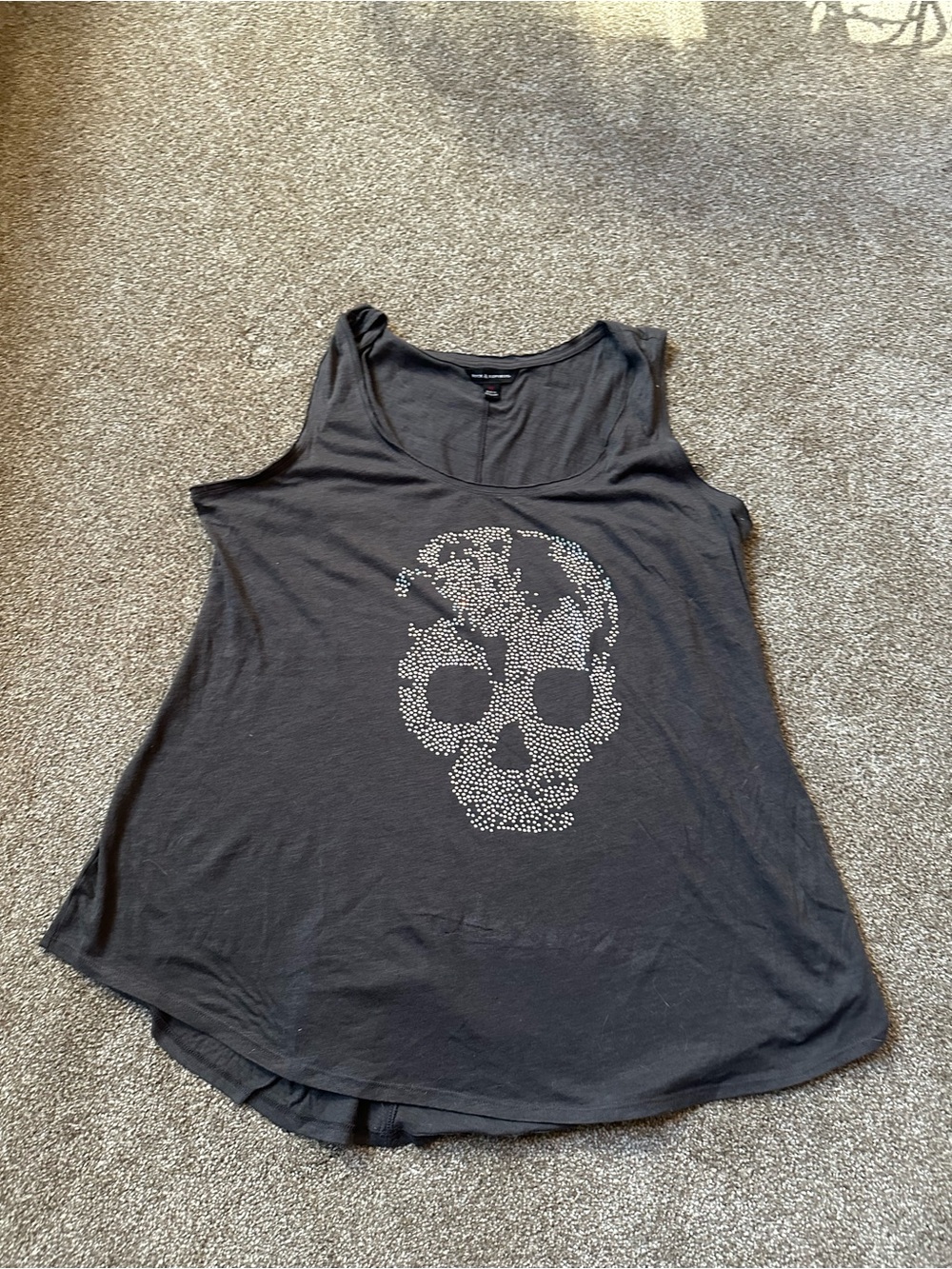 Rock & Republic Black Tank Top with Silver Stud Skull